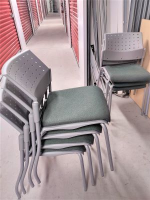 STACKING CHIARS GREEN UPHOLSTERY WITH GREY FRAMES