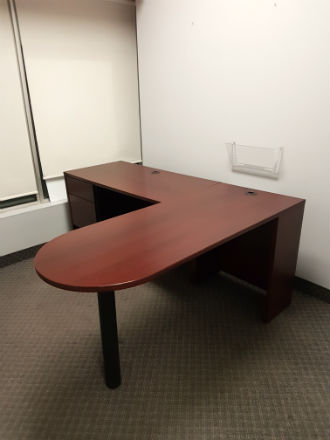 L shaped desk unit Mahogany laminate